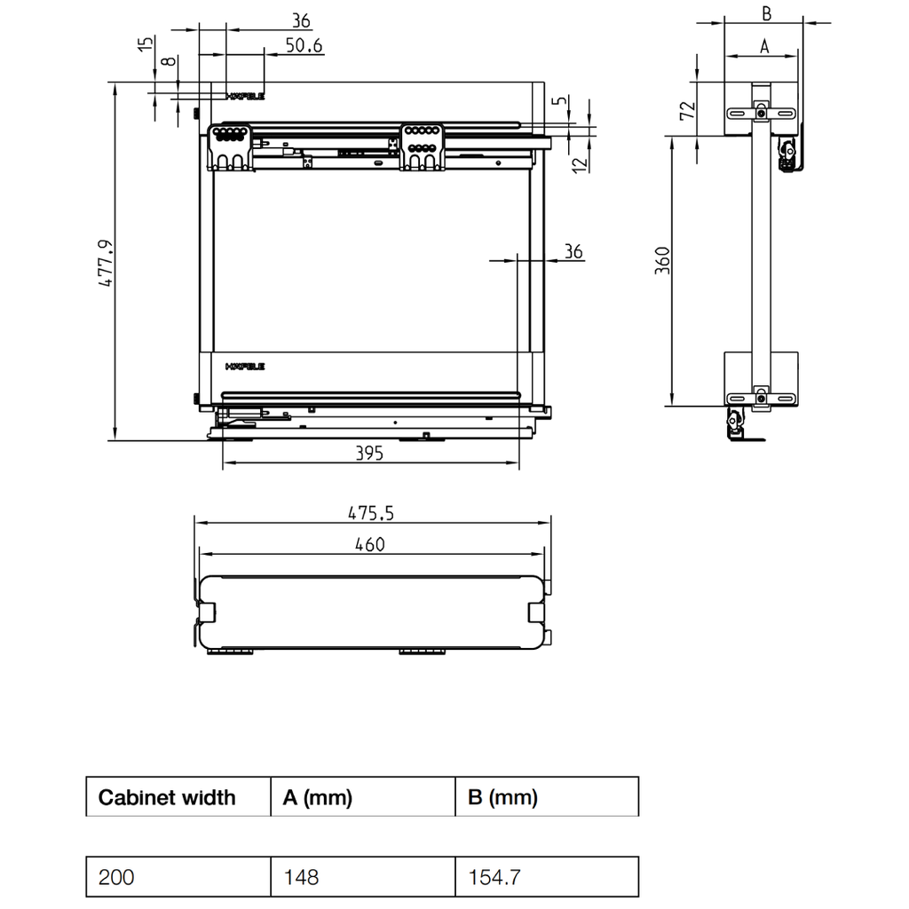 Rổ gia vị chai lọ Hafele baseAGENT 200mm 545.14.322