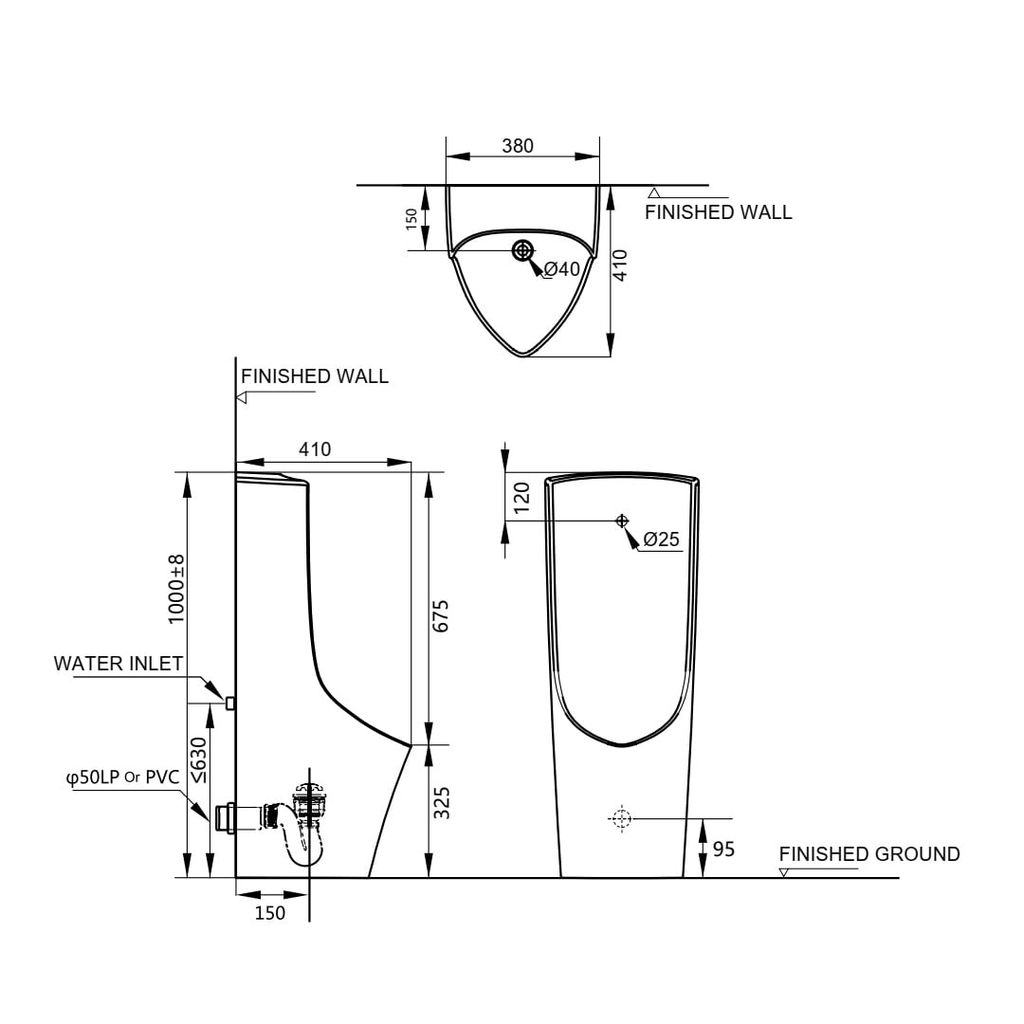 Bồn tiểu nam đặt sàn tự động Seine Dùng điện (DC6V) Hafele 588.79.423
