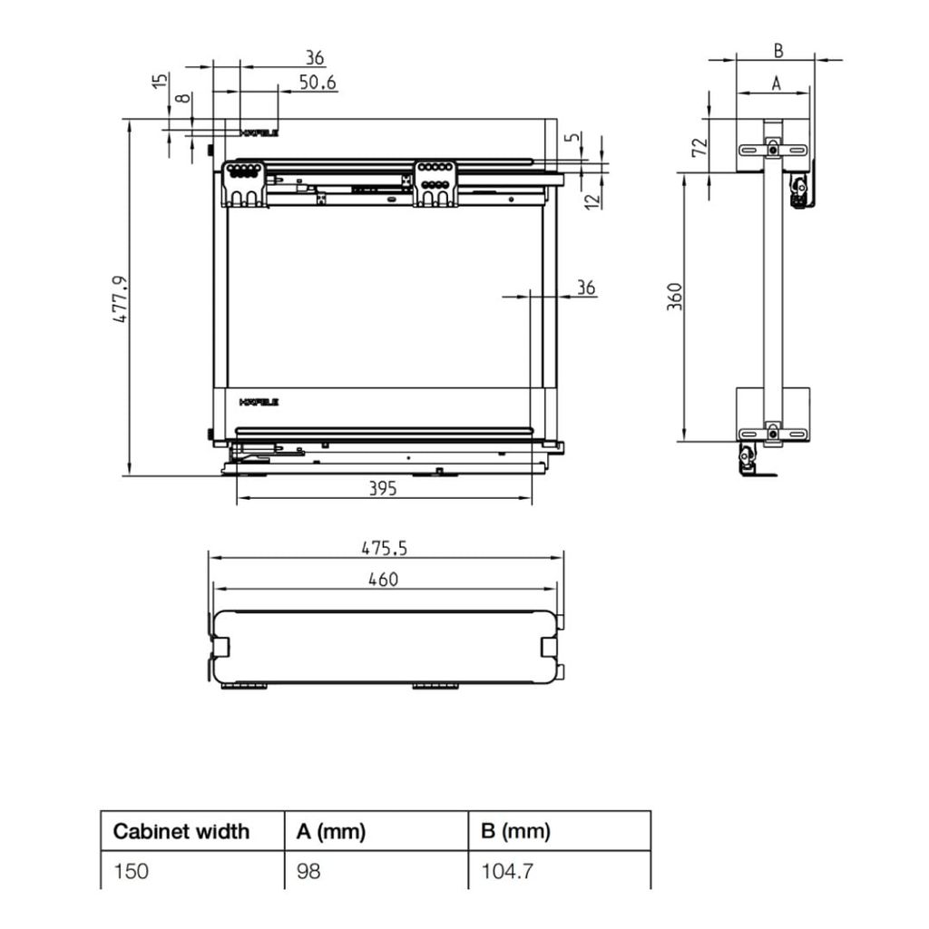 Rổ gia vị chai lọ Hafele baseAGENT 150mm 545.14.321