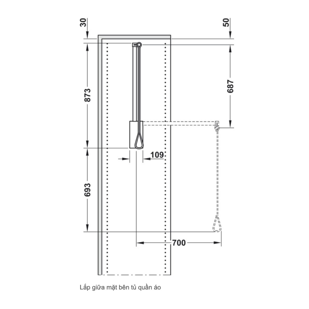 Tay nâng móc áo Hafele 650-920mm màu trắng 805.11.753