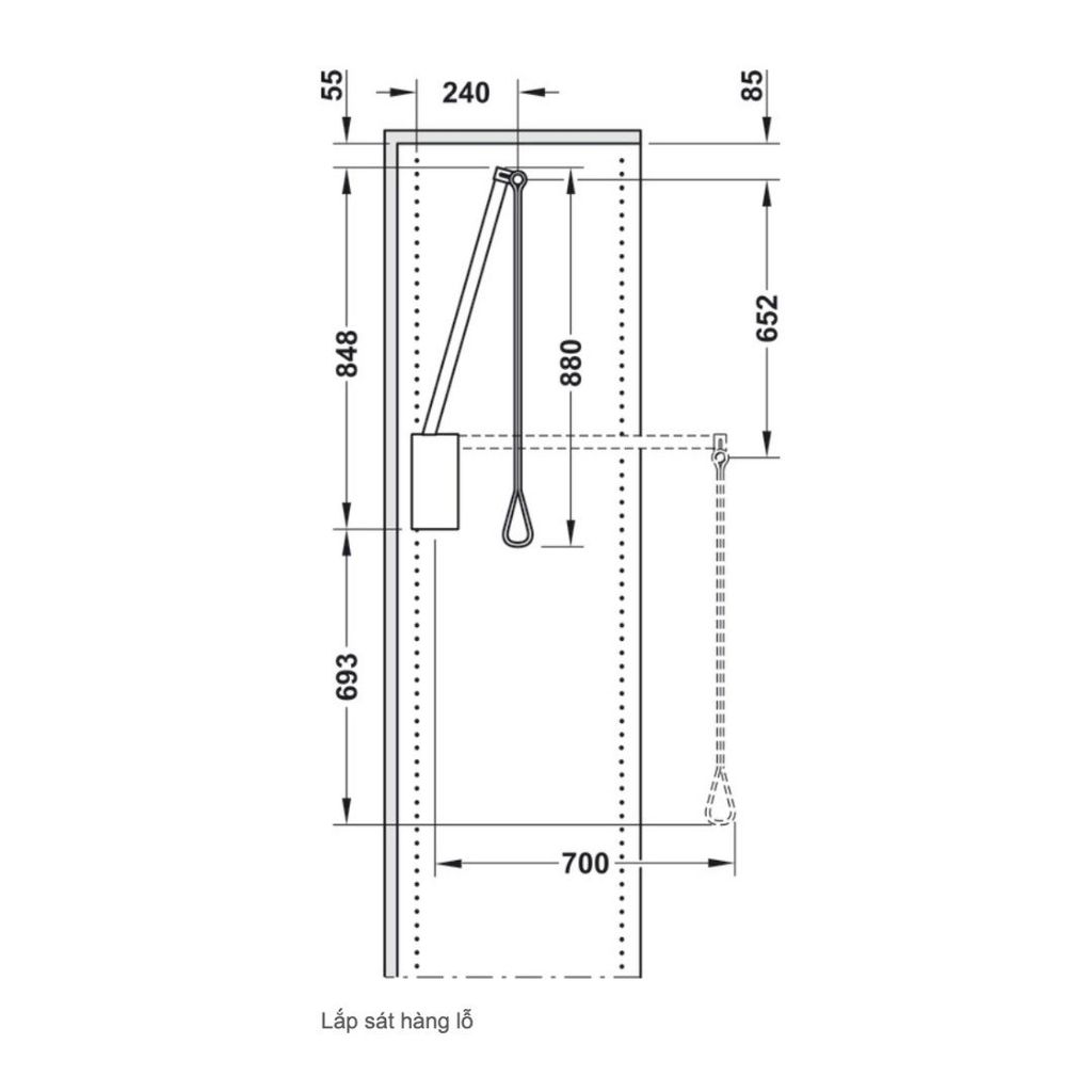 Tay nâng móc áo Hafele 650-920mm màu trắng 805.11.753
