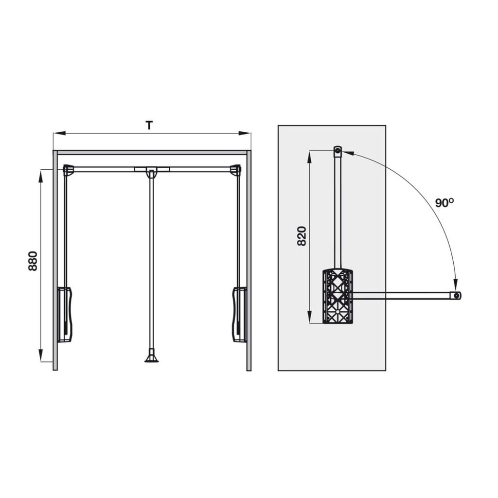 Tay nâng móc áo Hafele 550-670mm màu trắng 805.11.752