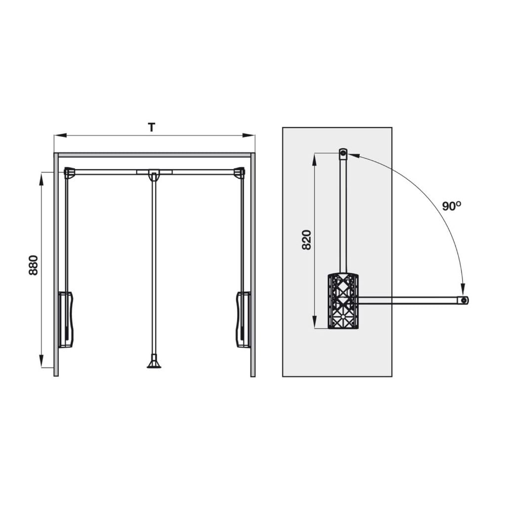 Tay nâng móc áo Hafele 880-1270mm màu trắng 805.11.754