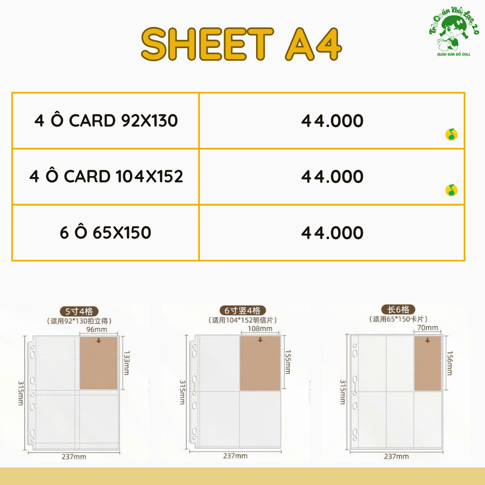  [ORDER] SHEET SINGBA CÁC SIZE 