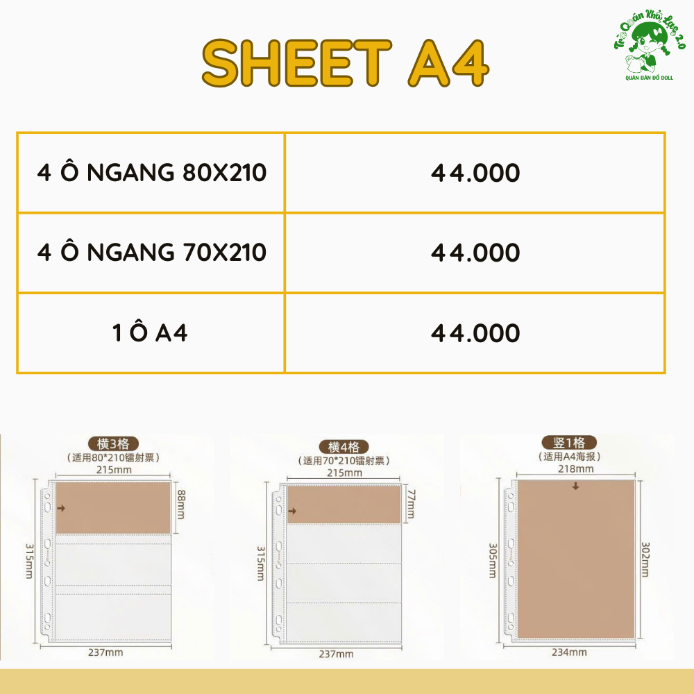  [ORDER] SHEET SINGBA CÁC SIZE 