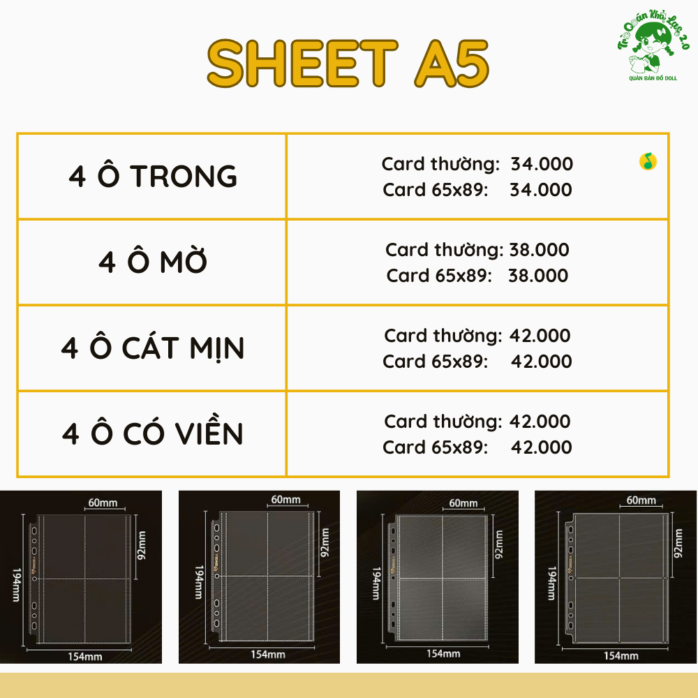  [ORDER] SHEET SINGBA CÁC SIZE 