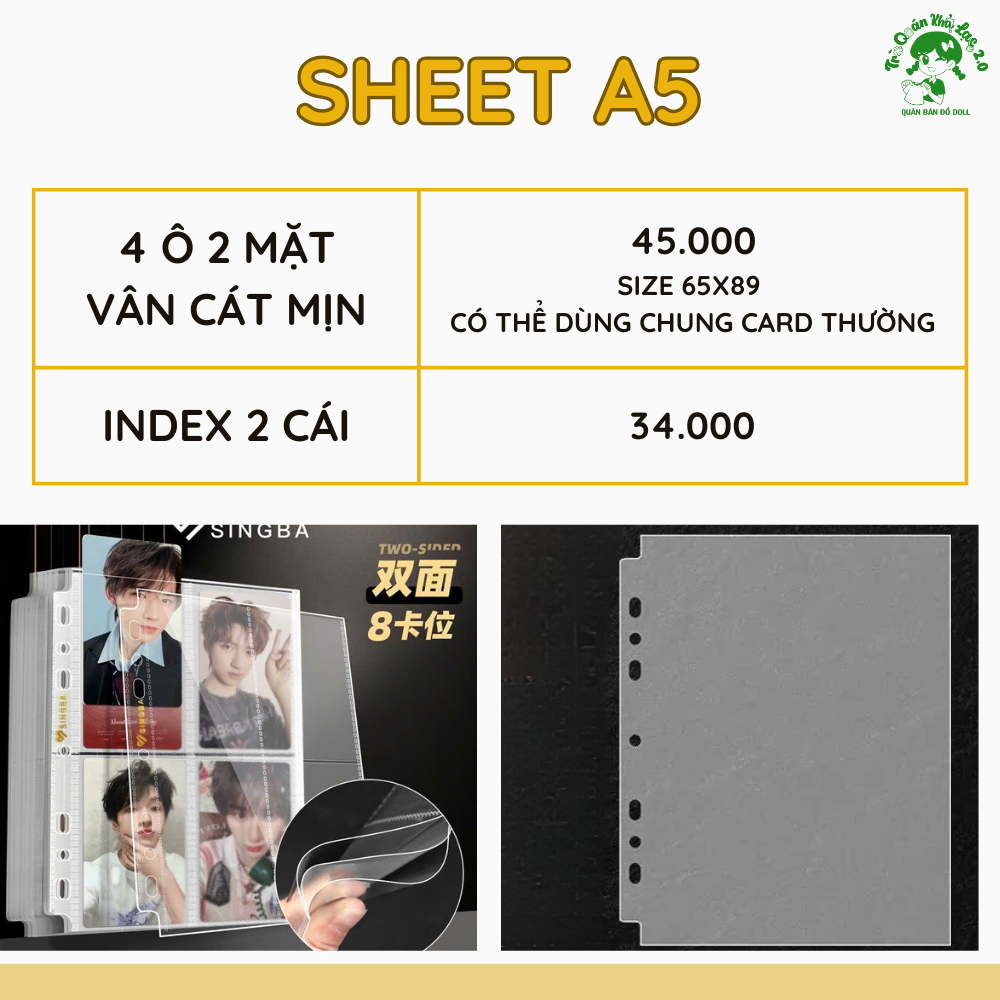  [ORDER] SHEET SINGBA CÁC SIZE 