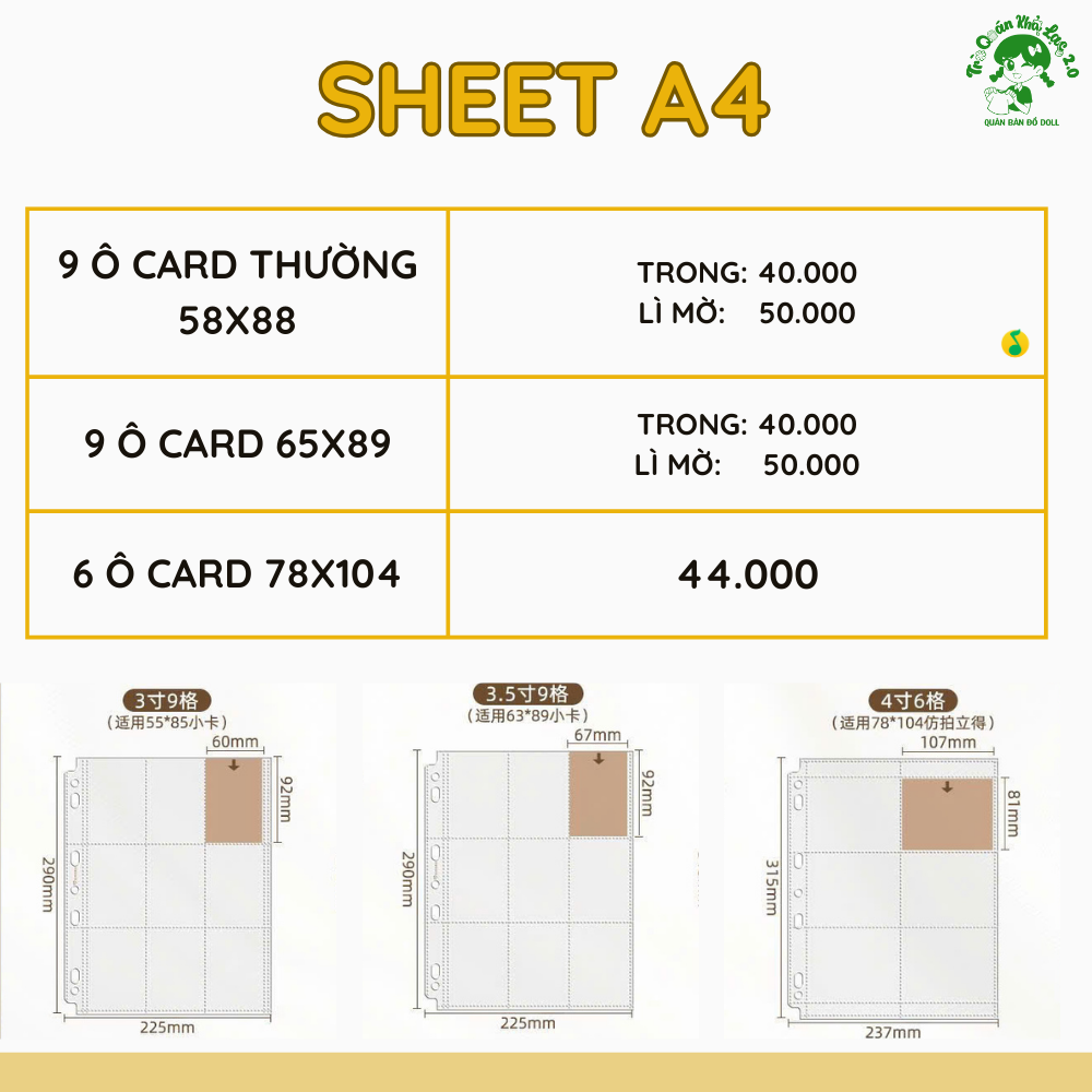 [ORDER] SHEET SINGBA CÁC SIZE 