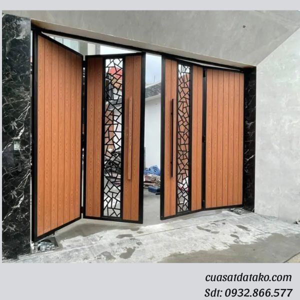 Cửa Cổng Gỗ Nhựa Tự Động Âm Sàn