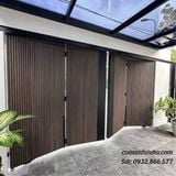 Cổng gỗ nhựa ngoài trời tự động âm sàn 4 cánh