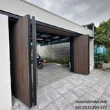 Cổng gỗ nhựa ngoài trời tự động âm sàn