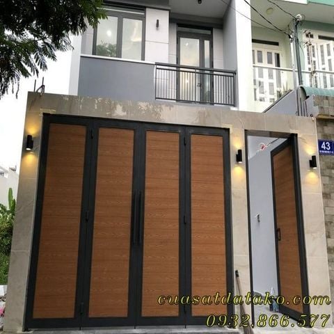 mẫu cửa cổng gỗ nhựa ngoài trời 4 cánh