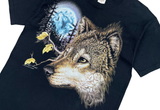  Vintage Fruit of the Loom Wolf Pack Moon Animal Black Tee 