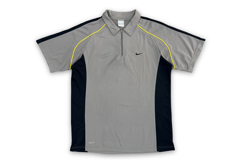  Vintage 00s Nike FitDry 1/4 Zip Light Grey Polo Shirt 