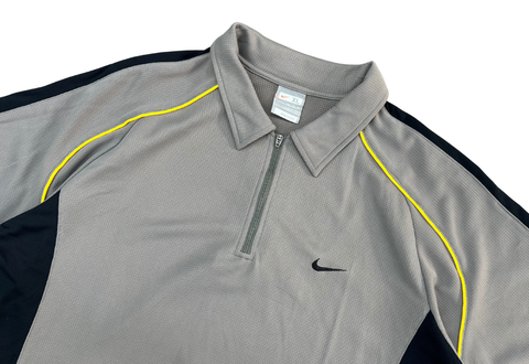  Vintage 00s Nike FitDry 1/4 Zip Light Grey Polo Shirt 