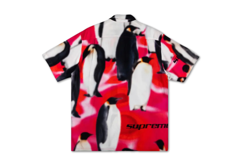  Supreme Penguins Rayon Short Sleeve Pink Shirt 