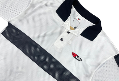  Vintage 90s Nike Spellout Logo Mesh Polo Shirt White 
