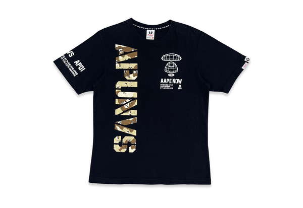  Aape Vertical Camo Spellout Black Tee 