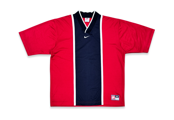  Vintage 90s Nike Center Swoosh Striped Soccer Jersey Red 