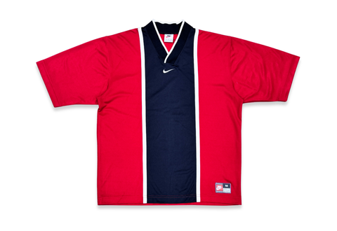  Vintage 90s Nike Center Swoosh Striped Soccer Jersey Red 
