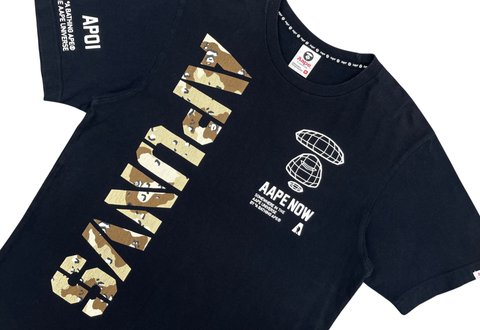  Aape Vertical Camo Spellout Black Tee 