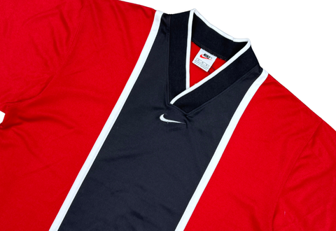  Vintage 90s Nike Center Swoosh Striped Soccer Jersey Red 