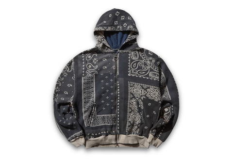  Kapital Half-Quilted Bandana Zip-Up Hoodie Black 