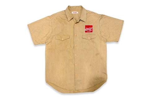  Vintage 70s Coca Cola Taiwa Pin Stripe Work Shirt Brown 