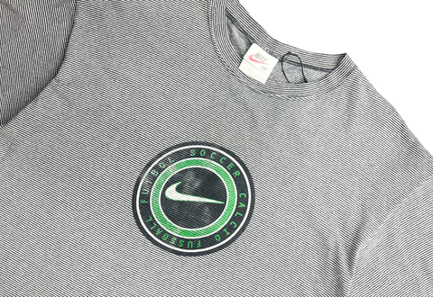  Vintage 90s Nike Futbol Soccer Center Logo Striped Tee Grey 