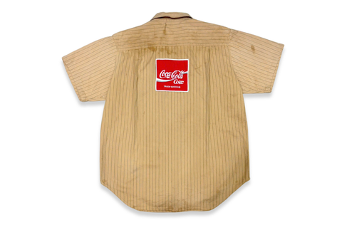  Vintage 70s Coca Cola Taiwa Pin Stripe Work Shirt Brown 
