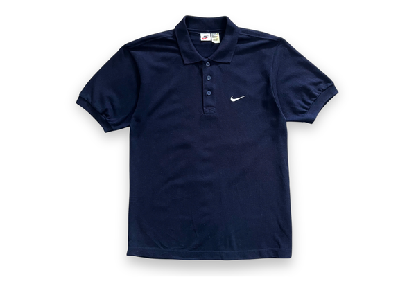  Vintage 90s Nike Swoosh Logo Polo Shirt Navy 