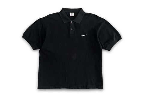  Vintage 90s Nike Swoosh Logo Polo Shirt Black 
