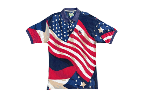  Vintage 90s Disney Mickey Mouse Patriotic Polo Shirt USA Flag Print 