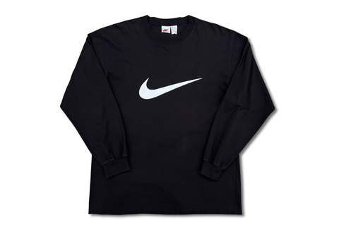  Vintage 90s Nike Big Swoosh Grey Black Long Sleeve Tee 