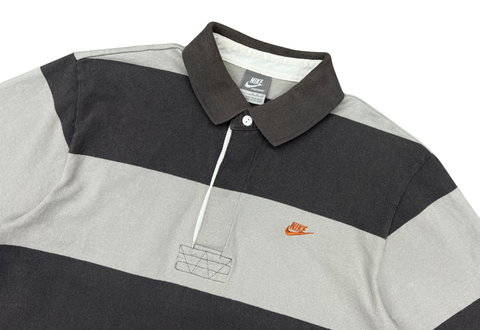  Vintage Nike Mini Swoosh Striped Polo Shirt Gray 