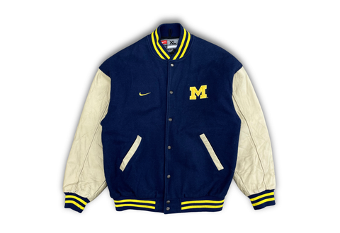  Vintage 90s Nike Team University of Michigan Varsity Jacket Navy 