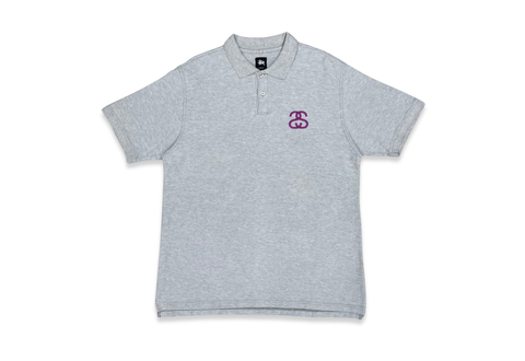  Stussy SS Link Embroidered Polo Shirt Grey 