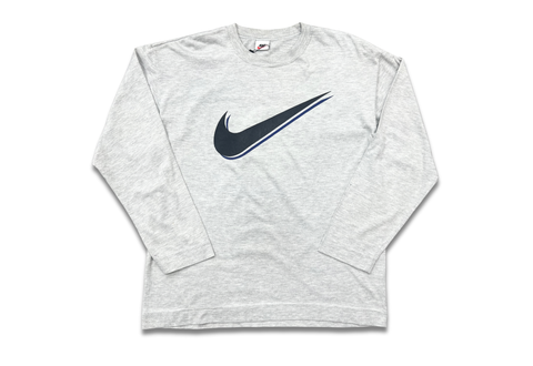  Vintage 90s Nike Big Center Swoosh Long Sleeve Tee Grey 