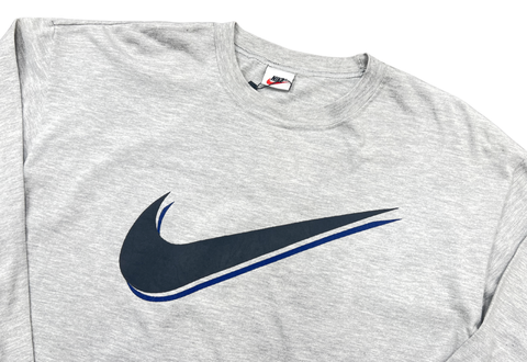  Vintage 90s Nike Big Center Swoosh Long Sleeve Tee Grey 