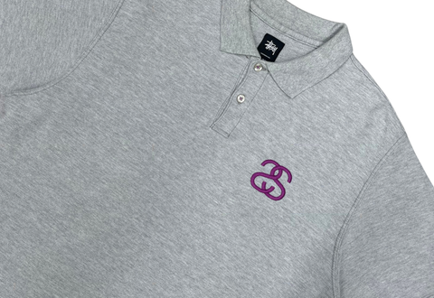  Stussy SS Link Embroidered Polo Shirt Grey 