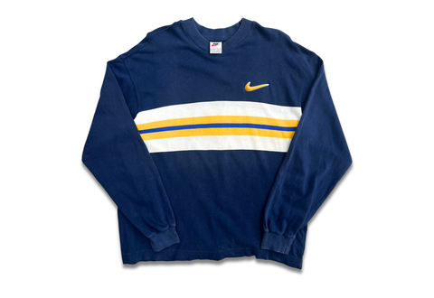  Vintage 90s Nike Logo Box Long Sleeve Tee Navy 