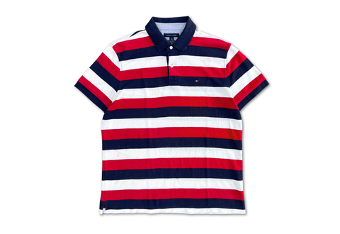  Tommy Hilfiger Striped Polo Shirt Navy White Red 