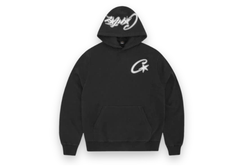  Corteiz Satin C Star Appliqué Hoodie Black 