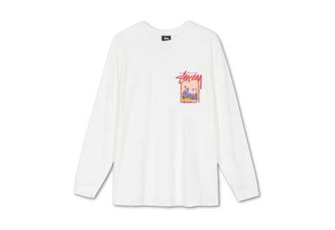  Stussy Palm Desert Pigment Dyed Long Sleeve White Tee 