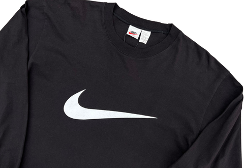  Vintage 90s Nike Big Swoosh Grey Black Long Sleeve Tee 