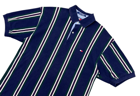  Vintage Tommy Hilfiger Embroidered Logo Multi-Stripe Polo 