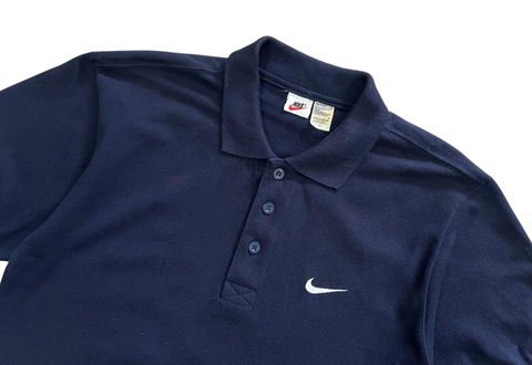  Vintage 90s Nike Swoosh Logo Polo Shirt Navy 