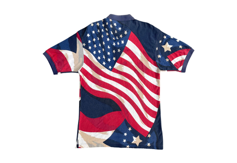  Vintage 90s Disney Mickey Mouse Patriotic Polo Shirt USA Flag Print 