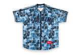 Supreme Kanji Camo Zip Up Baseball Jersey Blue 