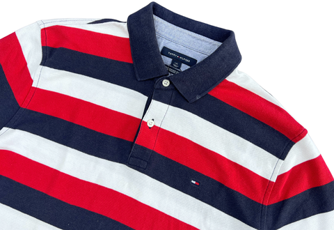  Tommy Hilfiger Striped Polo Shirt Navy White Red 